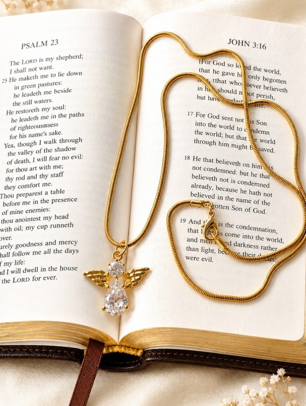 GUARDIAN ANGEL Gold Tone Cubic Zirconia Necklace Brand New No Tags